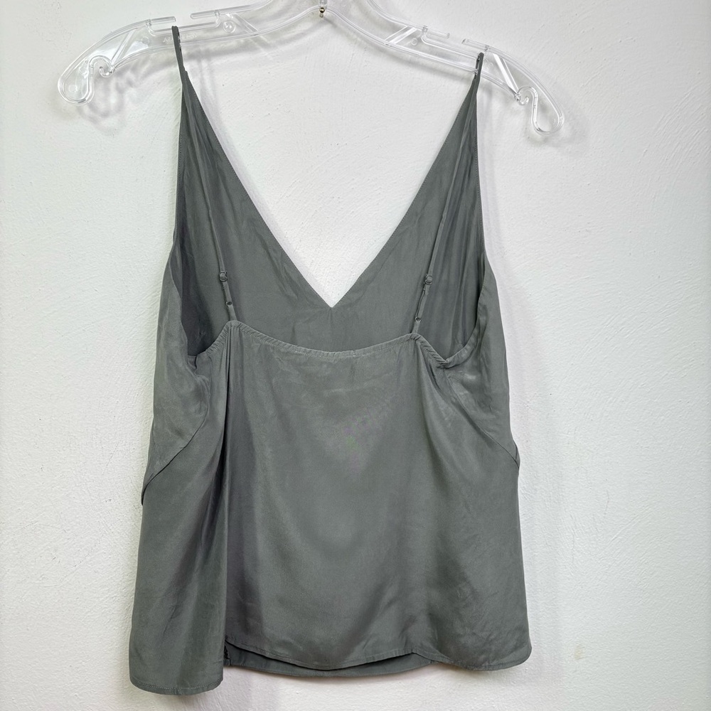 J Brand Silk V Neck Sleeveless Cami Tank Top Slate Green/Gray - Picture 3 of 12